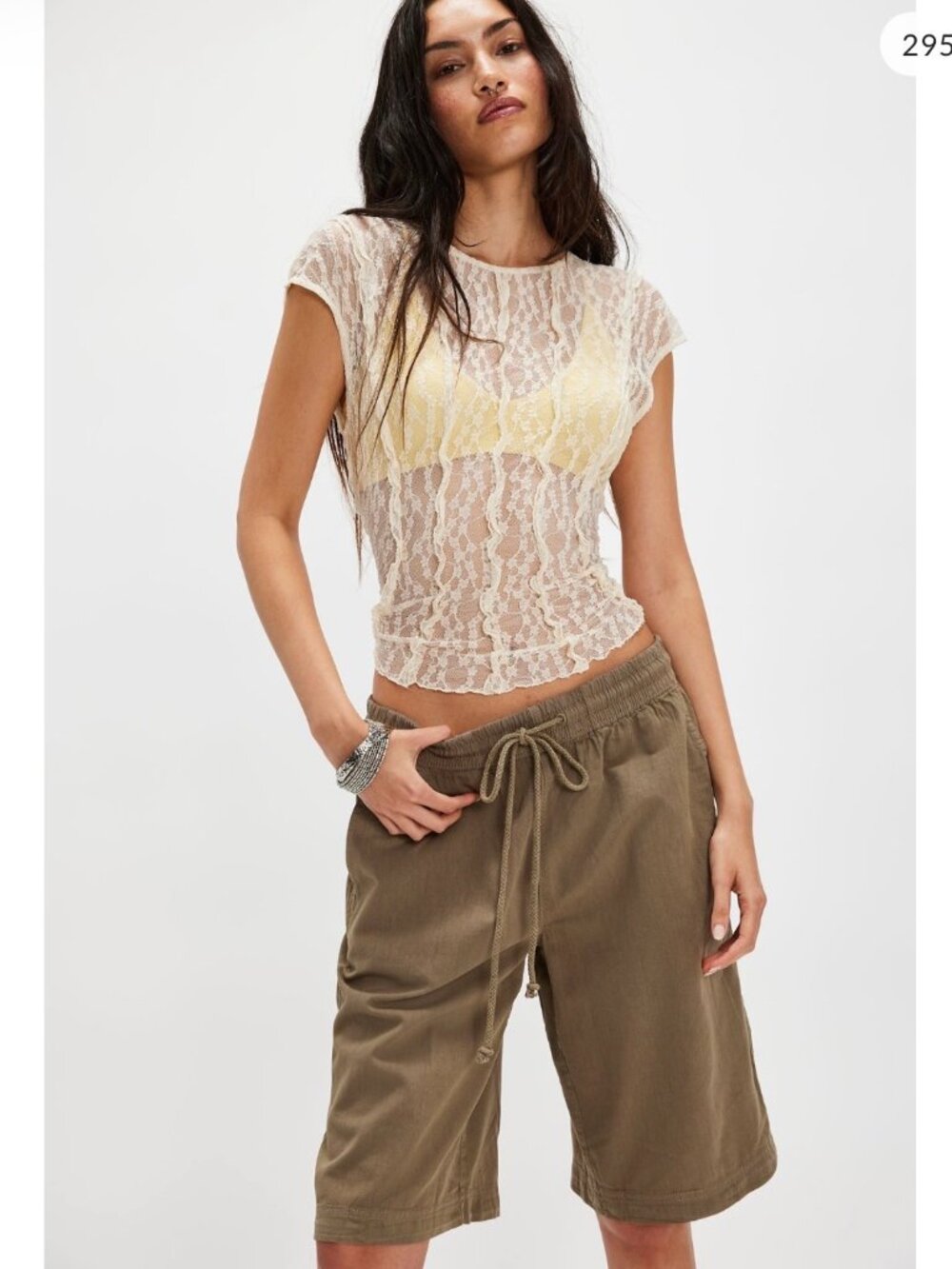 NWT - Free People - Saylor Poplin Pull-On Shorts - Army Green - Size L